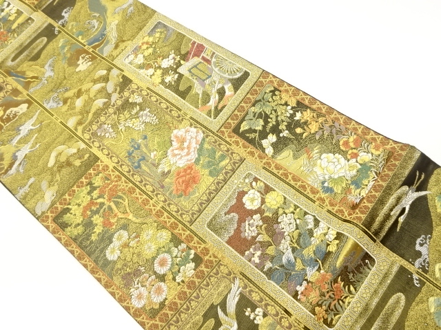 JAPANESE FUKURO OBI / GOLD FOIL / WOVEN FLOWER & BIRD